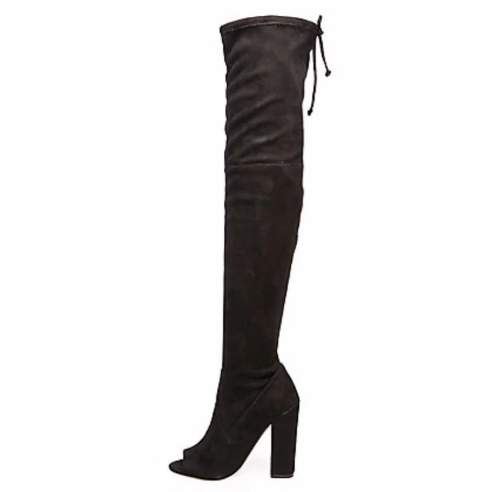 STEVE MADDEN Peep Toe Thigh High Black Pull On Boots Size 7
